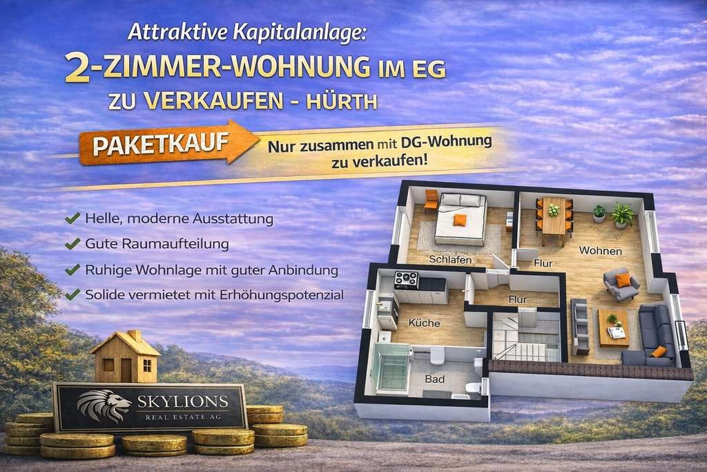 Immobilie in Hürth - Perfekt geschnittene 2-Zimmer-Wohnung- Kapitalanlage- VERMIETET - Bild 0