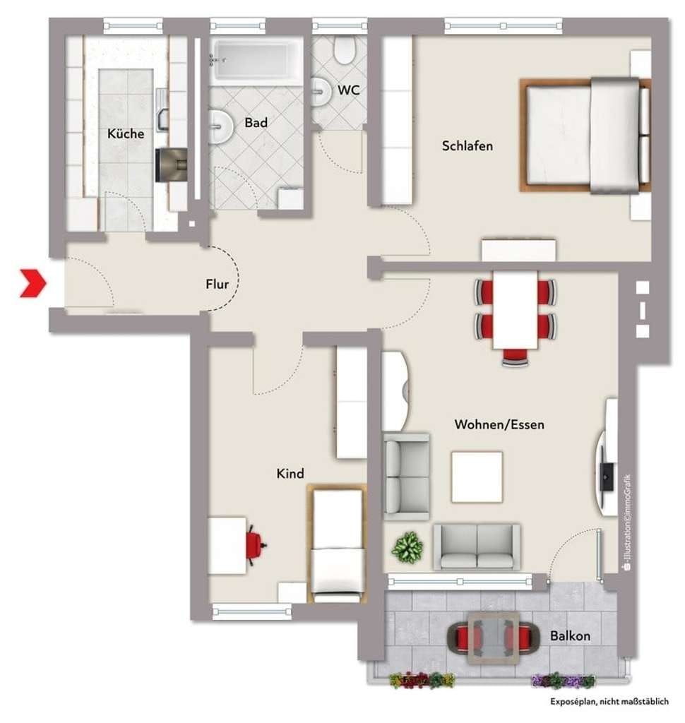 Immobilie in Bad Wörishofen - Gut vermietete 3-ZKB mit Südbalkon in Bad Wörishofen - Bild 1