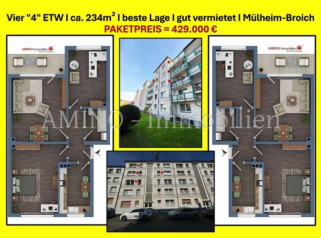 Immobilie in Mülheim an der Ruhr - Vier "4" ETW I ca. 234m² I beste Lage I gut vermietet I VB 429.000 € I Mülheim-Broich - Bild 0