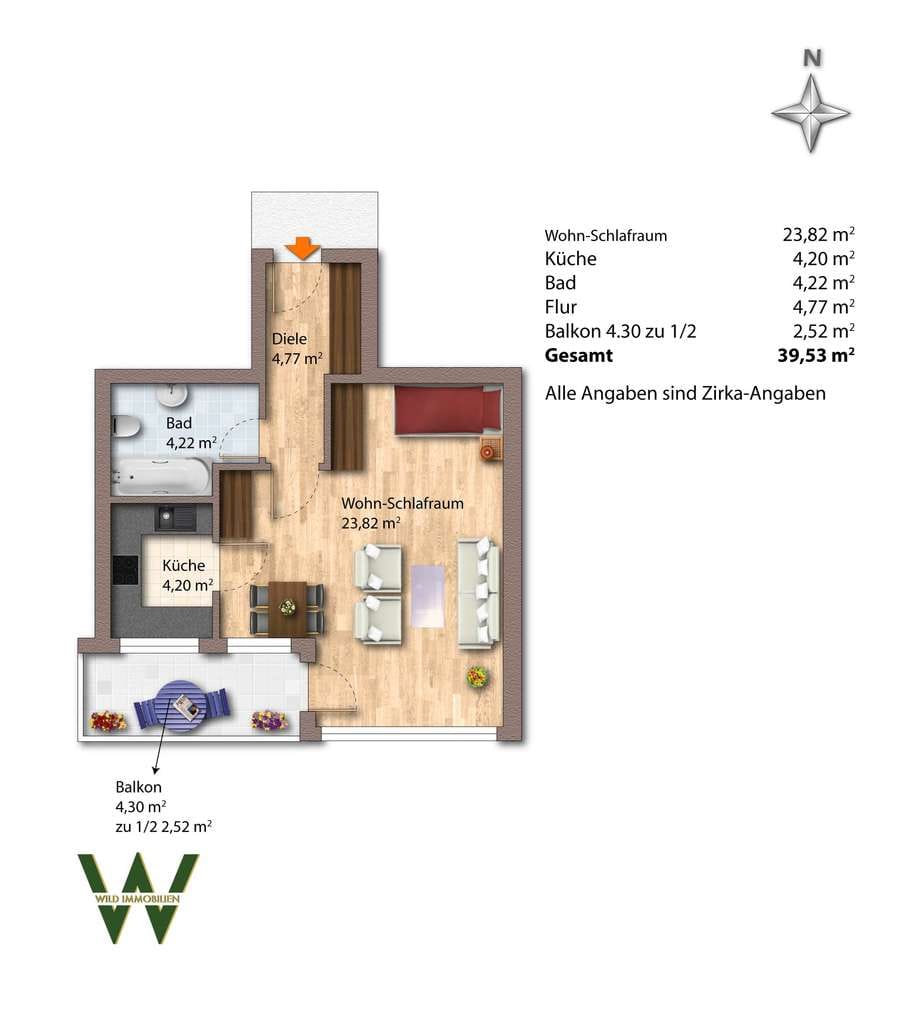 Immobilie in Olching - ATTRAKTIVE 1-ZIMMER ETAGENWOHNUNG MIT SÜDBALKON UND TIEFGARAGEN-EINZELSTELLPLATZ IN RUHIGER WOHNLAGE - Bild 4