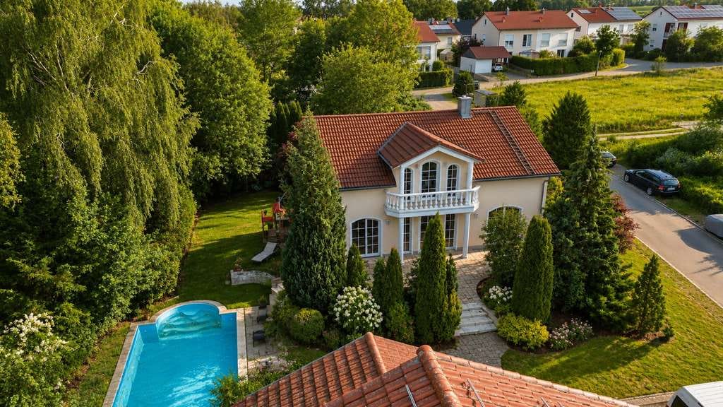 Immobilie in Erdweg - Sonniges Einfamilienhaus auf parkähnlichem Grundstück, Terr, Balk, Pool, Stellpl und Doppelgarage - Bild 0