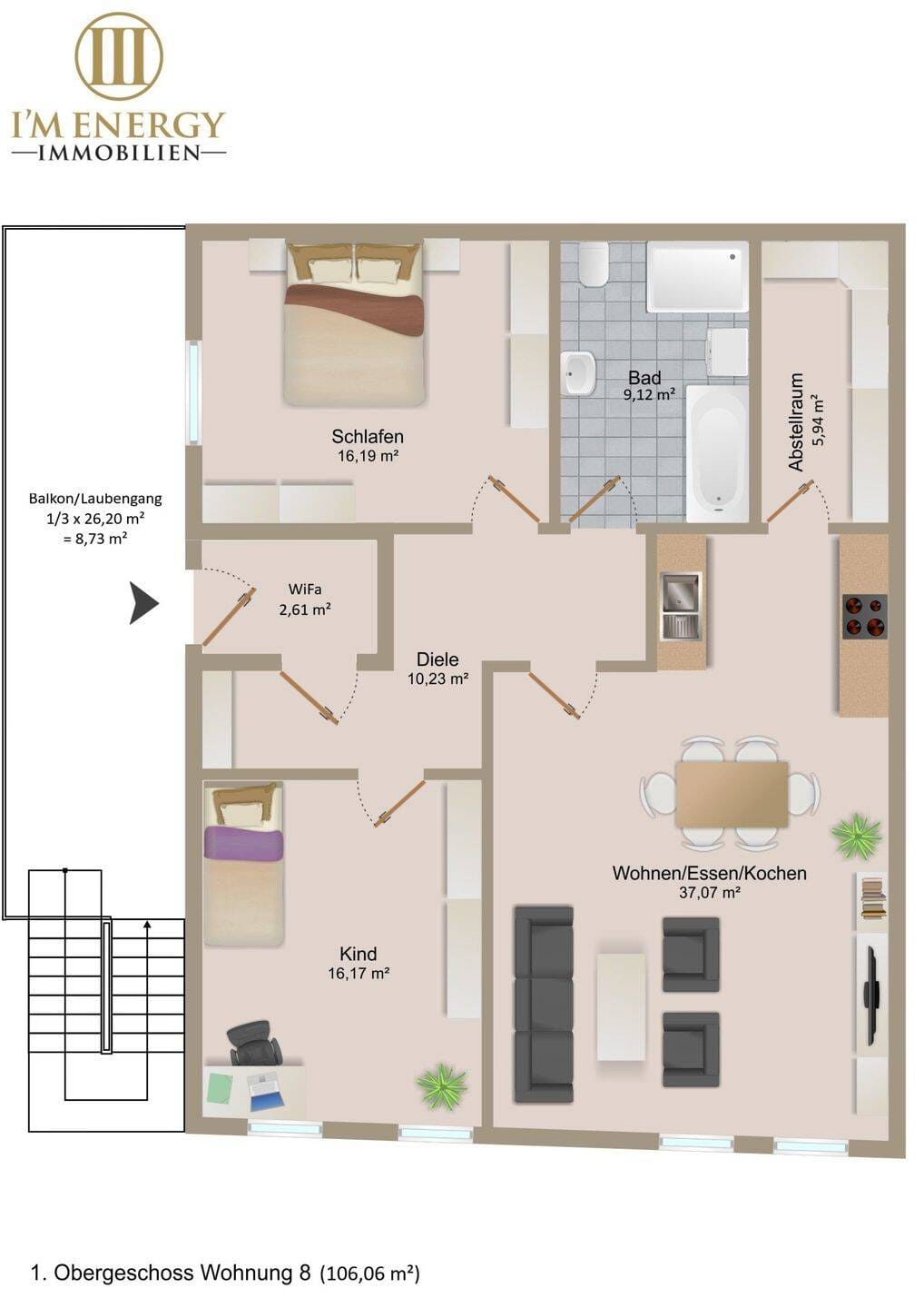 Immobilie in Osterhofen -  +++ Exklusives Wohnen mit Privateingang – Modernes 3-Zimmer-Domizil im Herzen von Osterhofen +++ - Bild 3