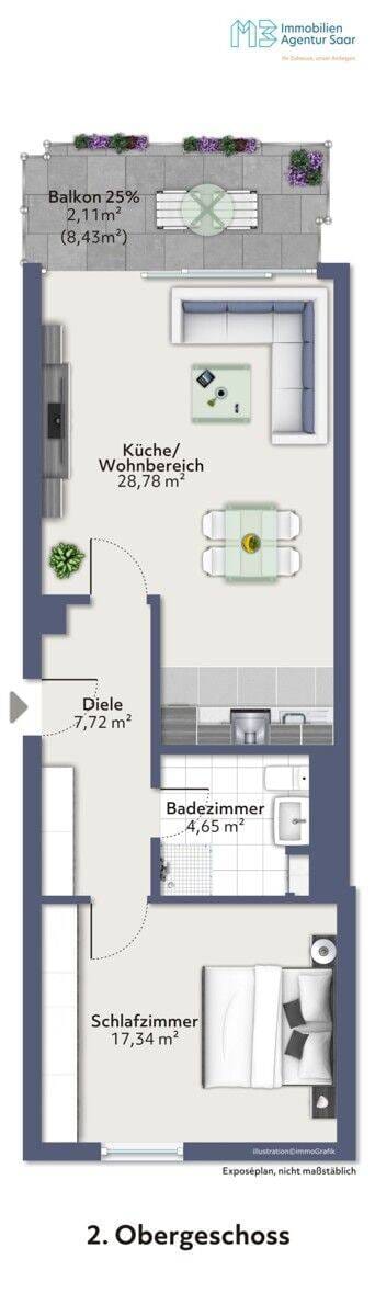 Immobilie in Nalbach - Zentrale 2-Zimmer-Eigentumswohnung in Nalbach - Bild 3