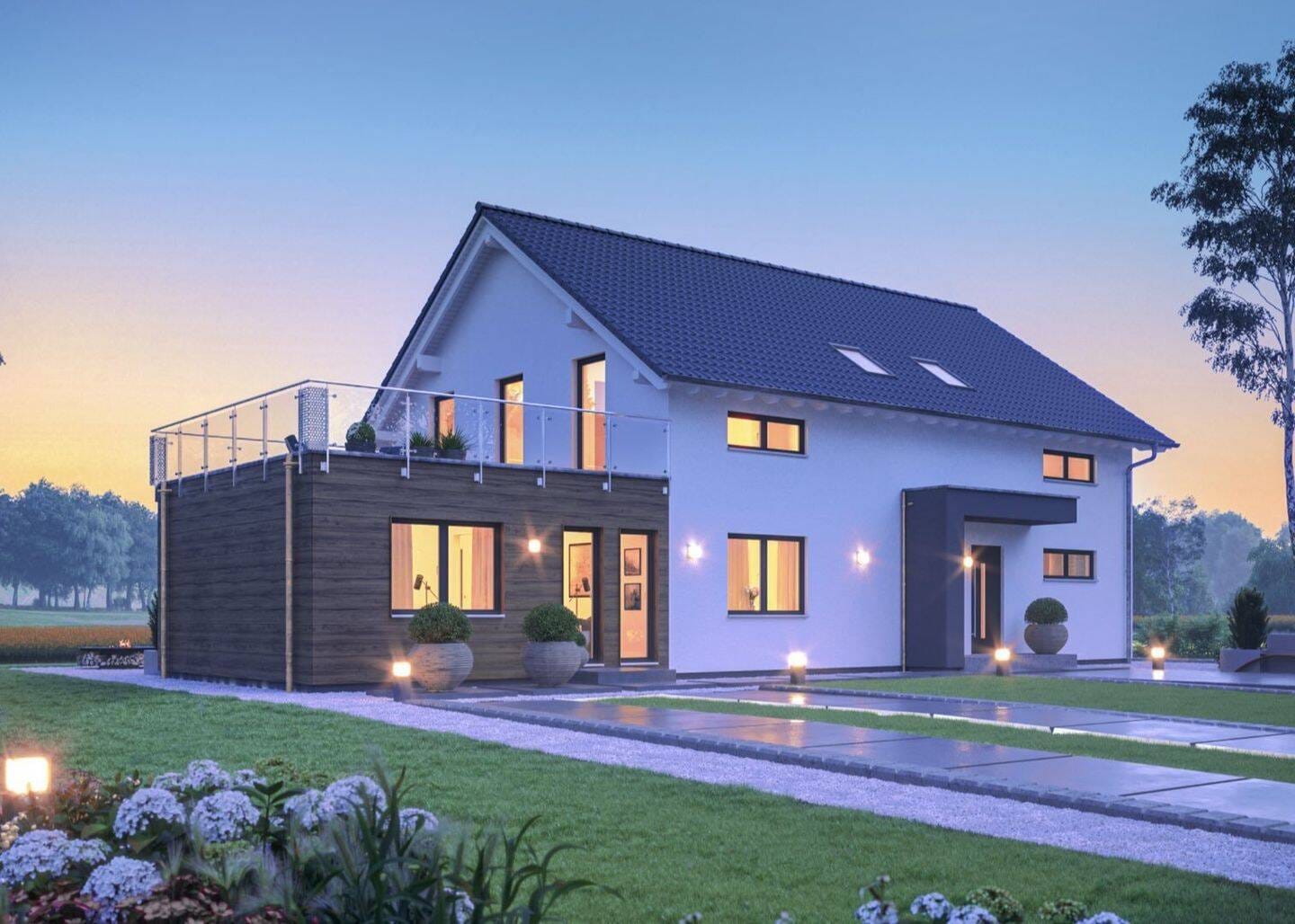Immobilie in Haldenwang - Architektur mit Wow-Effekt: Satteldachhaus Glas, Gartenbezug & Ankleide - Bild 0