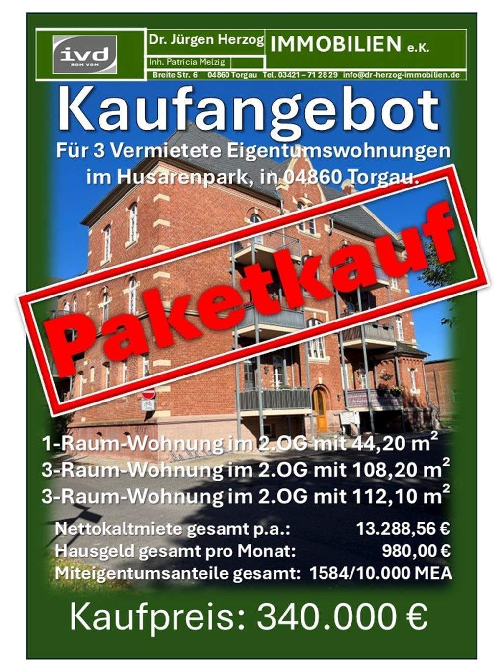Immobilie in Dreiheide - Paketkauf von 3-Vermieteten-Eigentumswohnungen im Husarenpark, in 04860 Torgau - Bild 0