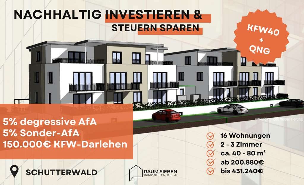 Immobilie in Schutterwald - W2.6 * KfW40 + QNG = degressive AfA + Sonder-AfA + KFW-Förderdarlehen = positiver Cashflow - Bild 0