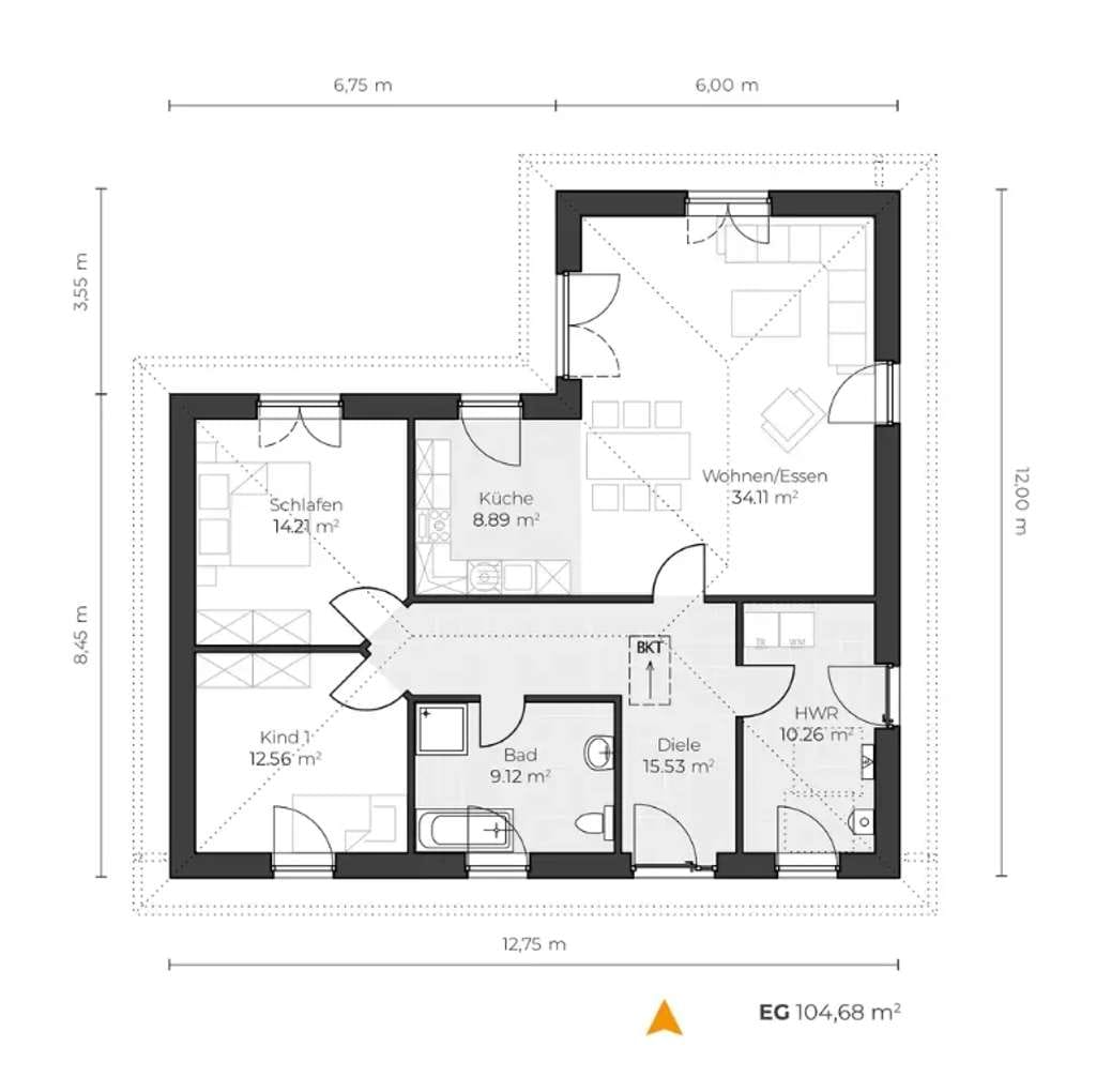 Immobilie in Groß Stieten - Hausbau auf 1 Ebene: Luftige Grundrisse, offene Küche & Wohlfühl-Wohnfläche V105 - Bild 2