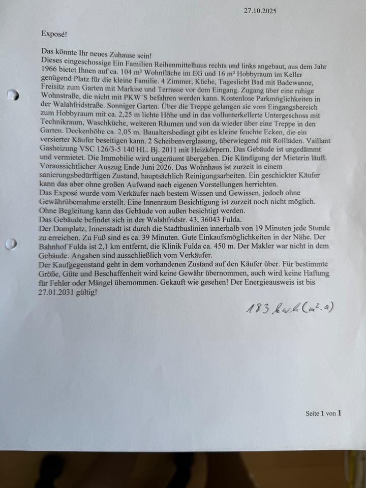 Immobilie in Fulda - Wahlafridstr. 43 endlich Mai zu besichtigen - Käuferliste vorhanden und vorgemerkt freiwerdend leergeräumt - Bild 0