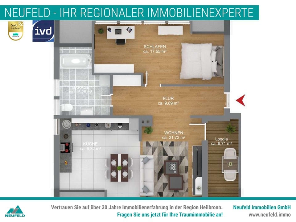 Immobilie in Neckarsulm - Wunderschöne 2-Zimmer Wohnung mit Loggia im Zentrum Neckarsulms zu verkaufen! - Bild 0