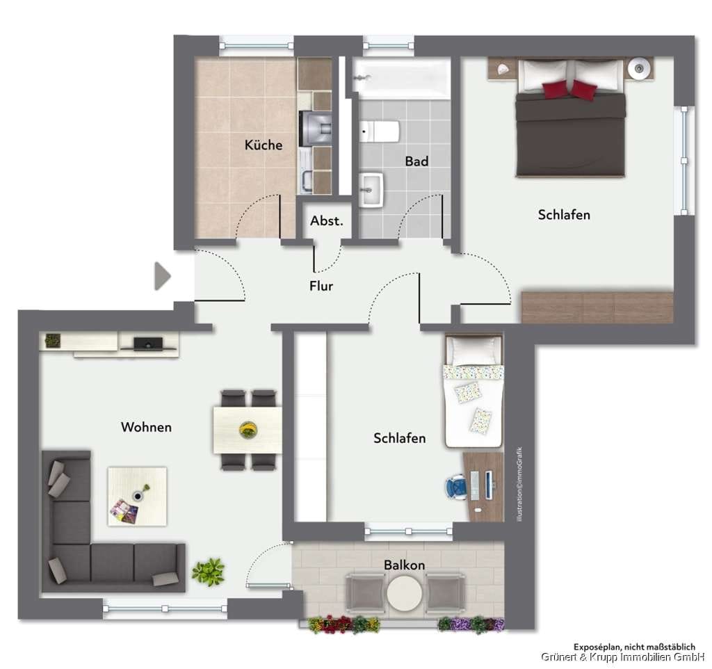 Immobilie in Neustadt in Holstein - Kapitalanlage - 3-Zimmer-Wohnung mit Balkon in eingewachsener Wohnlage - Bild 2